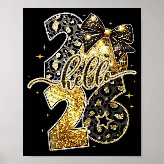 Hello 2026 Coquette Bow Leopard New Years Eve Part Poster (Front)