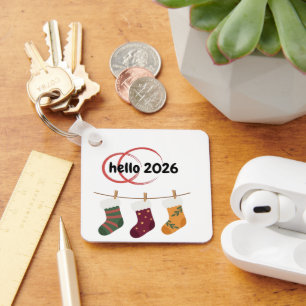 Hello 2026 Cozy New Year Winter Stockings Graphic Keychain