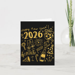 Hello 2026 Disco Ball Coquette Bow Happy New Year  Card