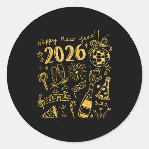 Hello 2026 Disco Ball Coquette Bow Happy New Year  Classic Round Sticker