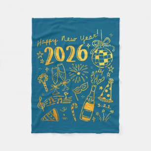 Hello 2026 Disco Ball Coquette Bow Happy New Year Fleece Blanket
