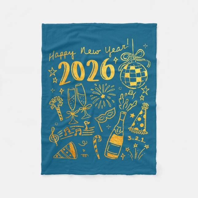 Hello 2026 Disco Ball Coquette Bow Happy New Year  Fleece Blanket (Front)