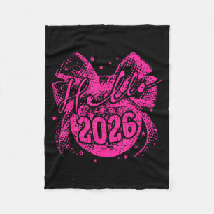 Hello 2026 Disco Ball Coquette Bow Happy New Year Fleece Blanket