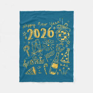 Hello 2026 Disco Ball Coquette Bow Happy New Year Fleece Blanket