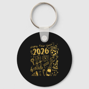 Hello 2026 Disco Ball Coquette Bow Happy New Year  Keychain