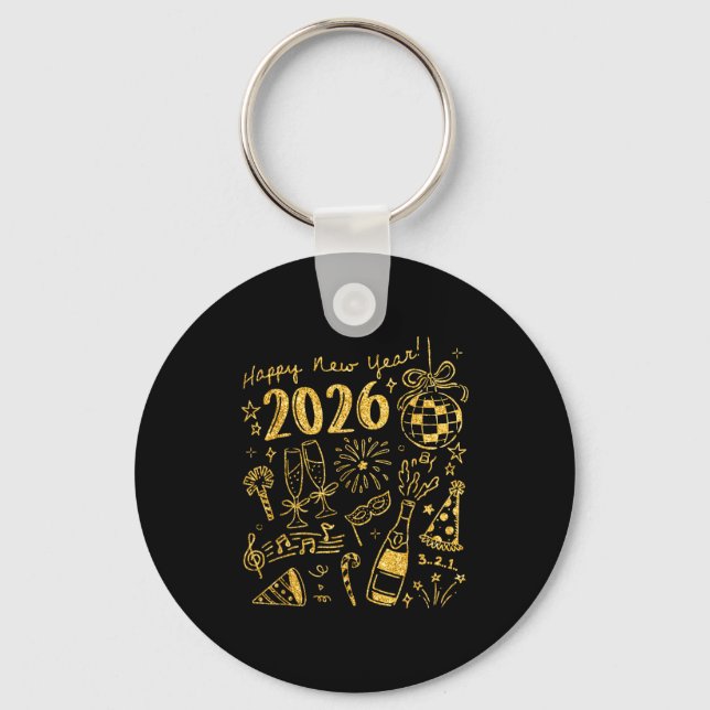 Hello 2026 Disco Ball Coquette Bow Happy New Year  Keychain (Front)