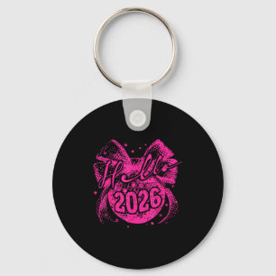 Hello 2026 Disco Ball Coquette Bow Happy New Year  Keychain