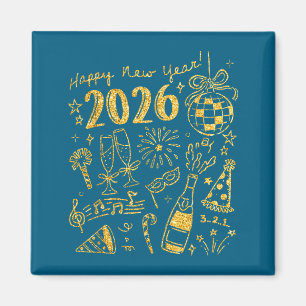 Hello 2026 Disco Ball Coquette Bow Happy New Year  Magnet