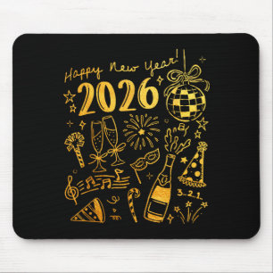 Hello 2026 Disco Ball Coquette Bow Happy New Year  Mouse Pad