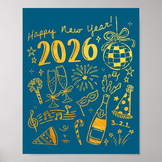 Hello 2026 Disco Ball Coquette Bow Happy New Year  Poster (Front)