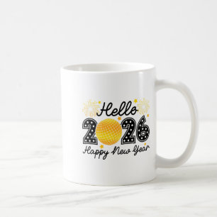 Hello 2026 Happy New Year 2026 Coquette Bow Disco  Coffee Mug