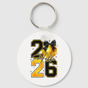 Hello 2026 Happy New Year 2026 Coquette Bow Disco Keychain