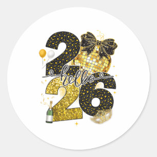 Hello 2026 Happy New Year Disco Ball Nye Countdown Classic Round Sticker