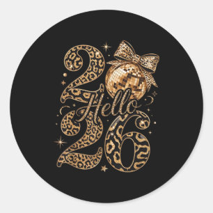 Hello 2026 Leopard Coquette Disco Ball Happy New Y Classic Round Sticker