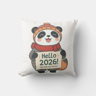 Hello 2026 Panda Tee Throw Pillow