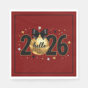 Hello 2026 Red Glitter Sparkle Design Napkin