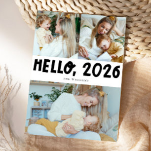 Hello 2026 Typography White Photo Holiday Card