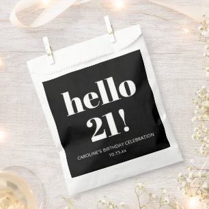 Hello 21 Black White Bold Trendy Birthday Favour Bag