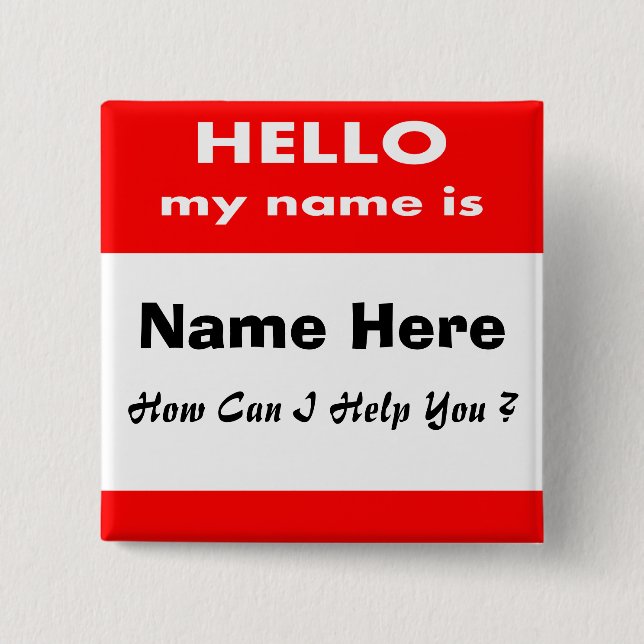 Hello 2 Inch Square Button (Front)