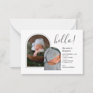 Hello 2 Photos Hand-Lettered Birth Announcement