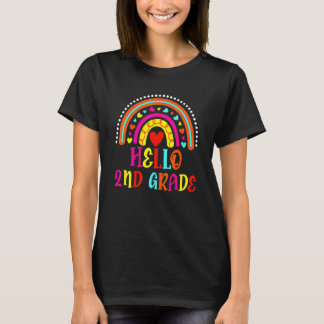 Hello 2nd Grade Boho Rainbow Teacher Kids Back To T-Shirt