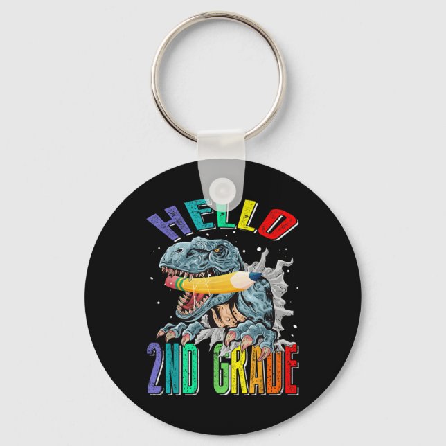 Hello 2nd Grade Dinosaur Back To School  Keychain (Front)