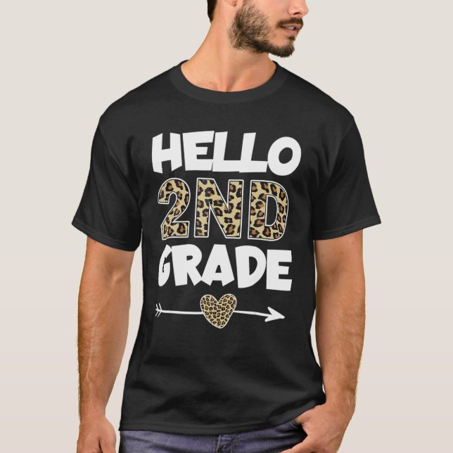 Hello 2Nd Grade Leopard Print Second Grade Teacher T-Shirt (Front)
