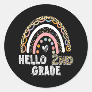 Hello 2nd Grade Leopard Rainbow Back To School Tea Classic Round Sticker