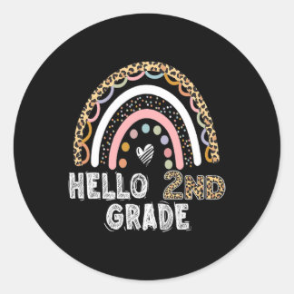 Hello 2nd Grade Leopard Rainbow Back To School Tea Classic Round Sticker