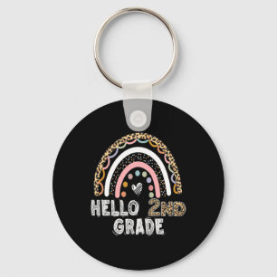 Hello 2nd Grade Leopard Rainbow Back To School Tea Keychain