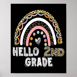 Hello 2nd Grade Leopard Rainbow Back To School Tea Poster