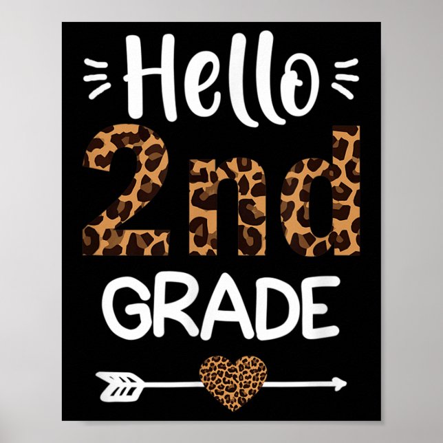 Hello 2nd Grade Leopard Teacher Students Back To S Poster (Front)