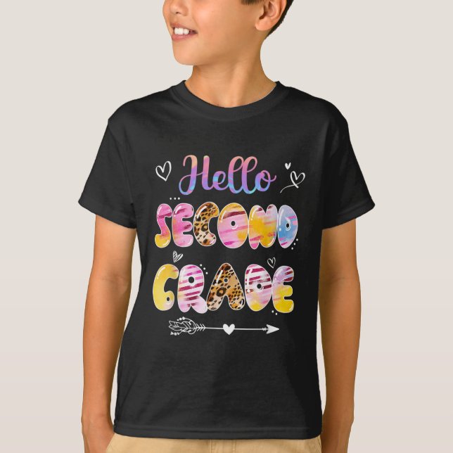 Hello 2nd Grade Leopard Tie Dye Back To School  T-Shirt (Front)