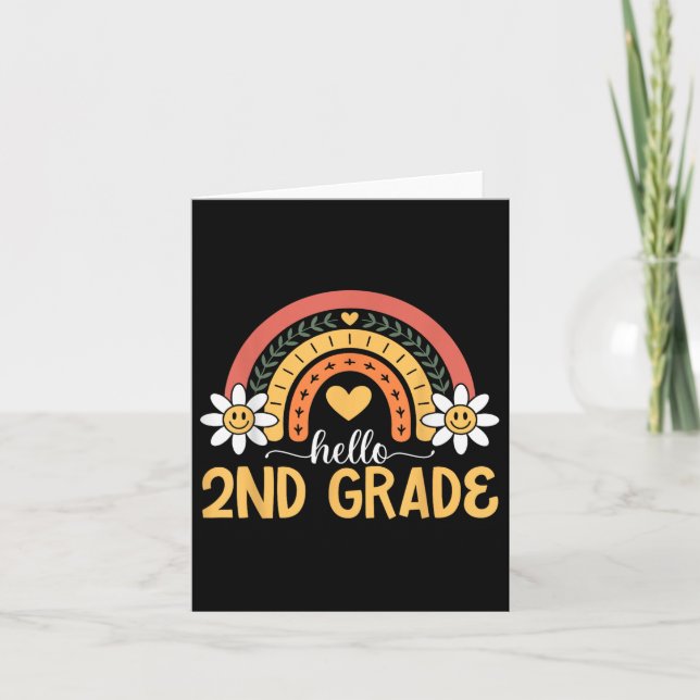 Hello 2nd Grade Rainbow Daisy First Day Of School  Card (Front)