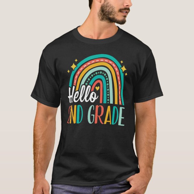 Hello 2nd Grade Rainbow for Teachers Girls Kids Fi T-Shirt (Front)