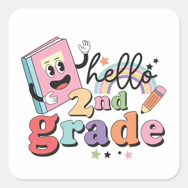 Hello 2nd grade square sticker (Front)