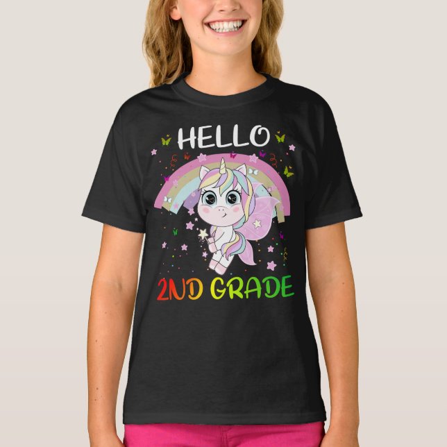 Hello 2nd Grade Teacher Student Team Unicorn Back  T-Shirt (Front)