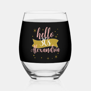 Hello 30 Birthday Personalized Design Stemless Wine Glass