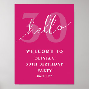 Hello 30 Bold Typography Hot Pink Birthday Welcome Poster