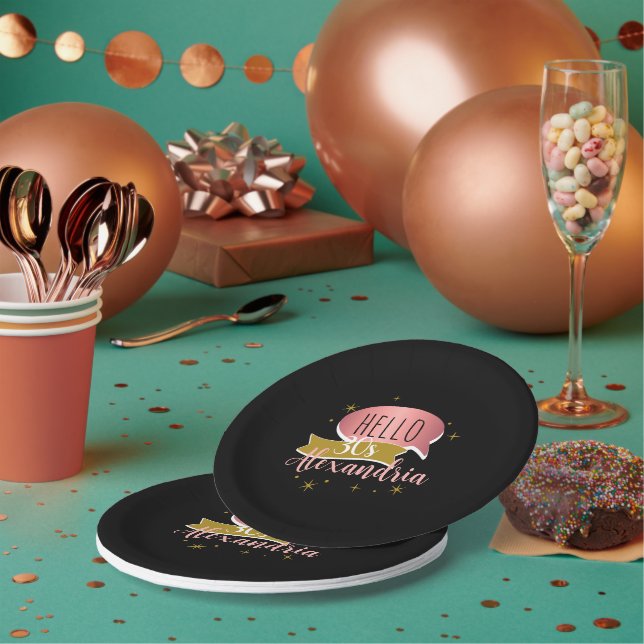 hello 30 Stylish Personalized 30th birthday Paper Plate (Multi)