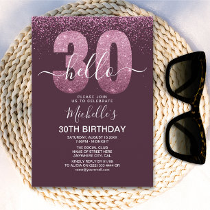 Hello 30 years modern birthday with photo invitation