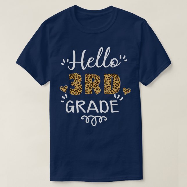 Hello 3rd Grade Back To School Leopard Heart Teach T-Shirt (Design Front)