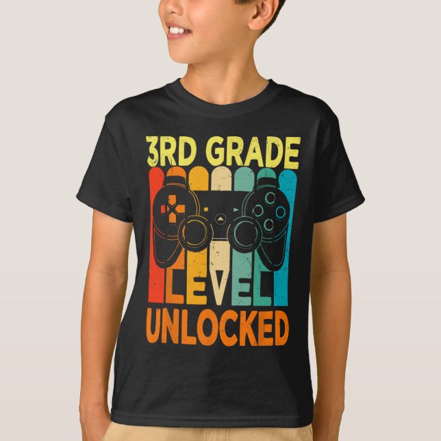 Hello 3rd Grade Level Unlocked Video Game Back to  T-Shirt (Front)