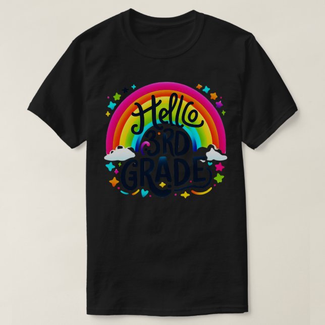 Hello 3rd Grade Rainbow Leopard Back To School Fir T-Shirt (Design Front)