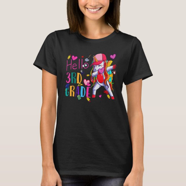 Hello 3rd Grade Rainbow Teachers Kids Back to Scho T-Shirt (Front)