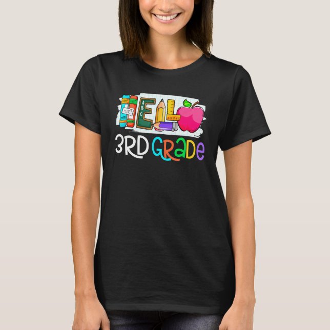 Hello 3rd grade Retro teacher team Third grade squ T-Shirt (Front)