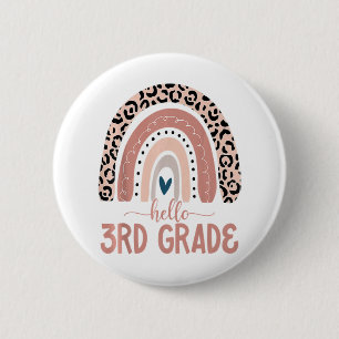 Hello 3rd Grade Teacher Leopard Rainbow Back To 2 Inch Round Button