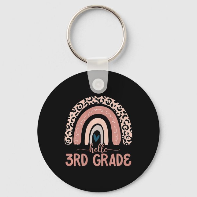 Hello 3rd Grade Teacher Leopard Rainbow Back To Sc Keychain (Front)
