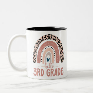 Hello 3rd Grade Teacher Leopard Rainbow Back To Two-Tone Coffee Mug