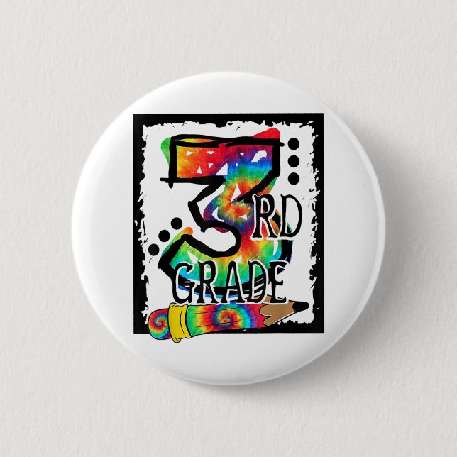 Hello 3rd Grade Third Grade Teacher Tie Dye Back T 2 Inch Round Button (Front)